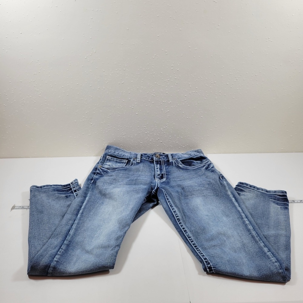True Luck Jeans Men's 32x32 Blue Excellent Straight Leg Stretch Contrast Stitch
